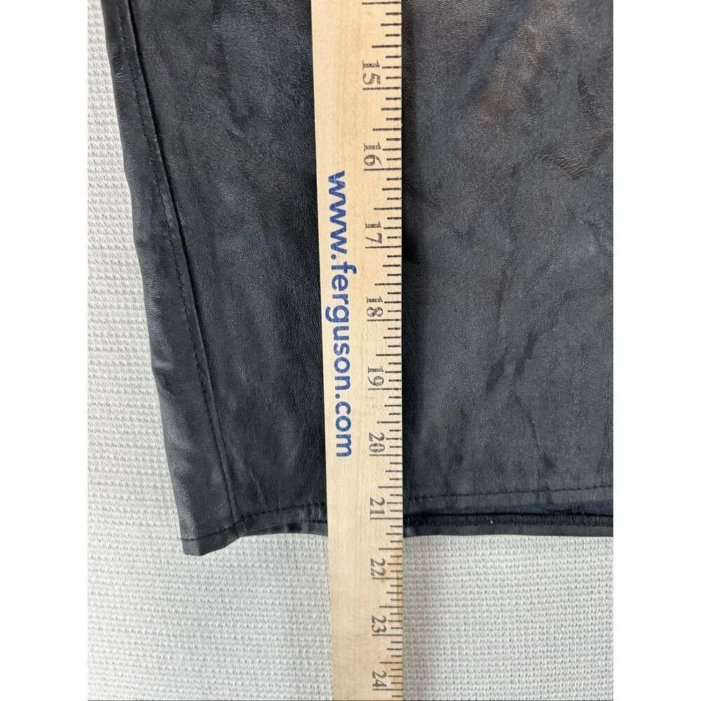 CAbi Black Faux Leather Pencil Skirt Size 2 Moto Zip Back Slit Lined